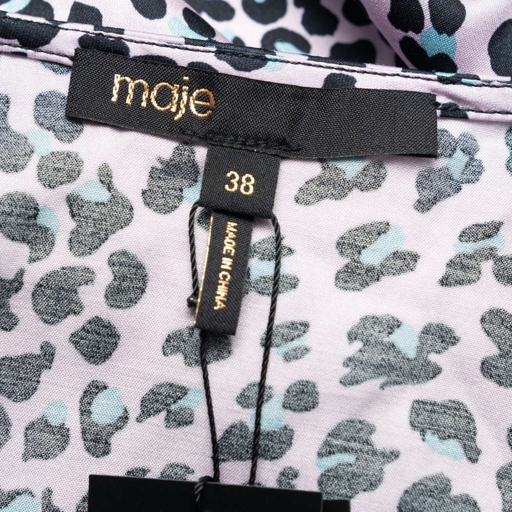 Maje | Maje Draped Leopard-Print Mini Dress‎ Pink Black Puff Sleeve V-Neck  NWT - Picture 12 of 13
